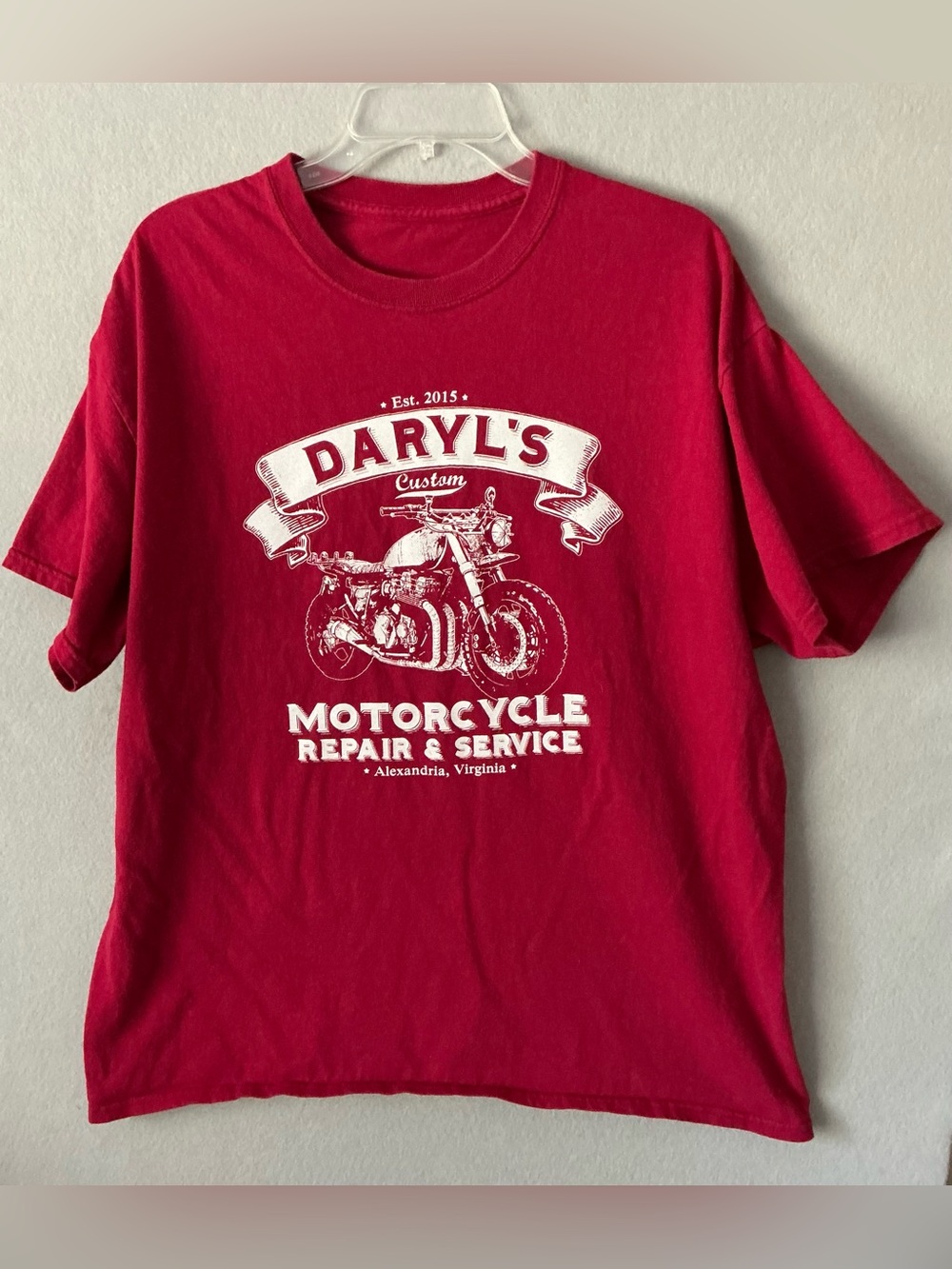 Walking Dead Daryls Motorcycle Repair T-Shirt Red Biker Graphic Tee Retro Men XL